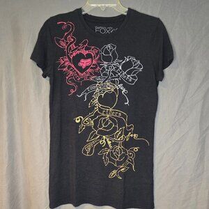 Fox Riders Co Womens Tshirt XL Fox Girls Front & Back Design Black